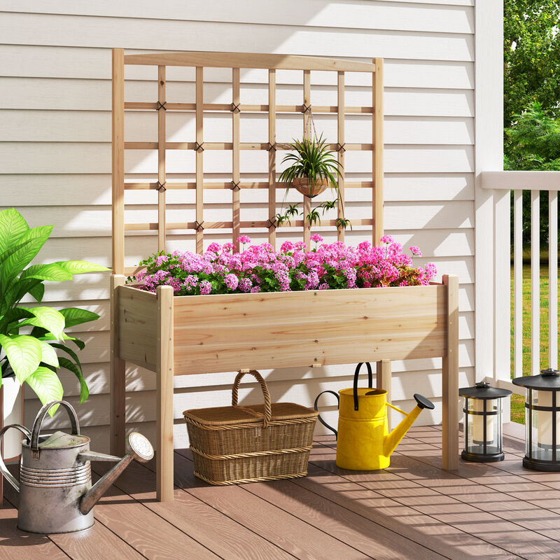 Raised Garden Bed with Lattice Trellis and Drainage Holes Elevated