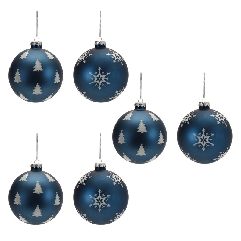 Set of 6 Frosted Navy Glass Ball Ornaments for Elegant Holiday Tree Styling