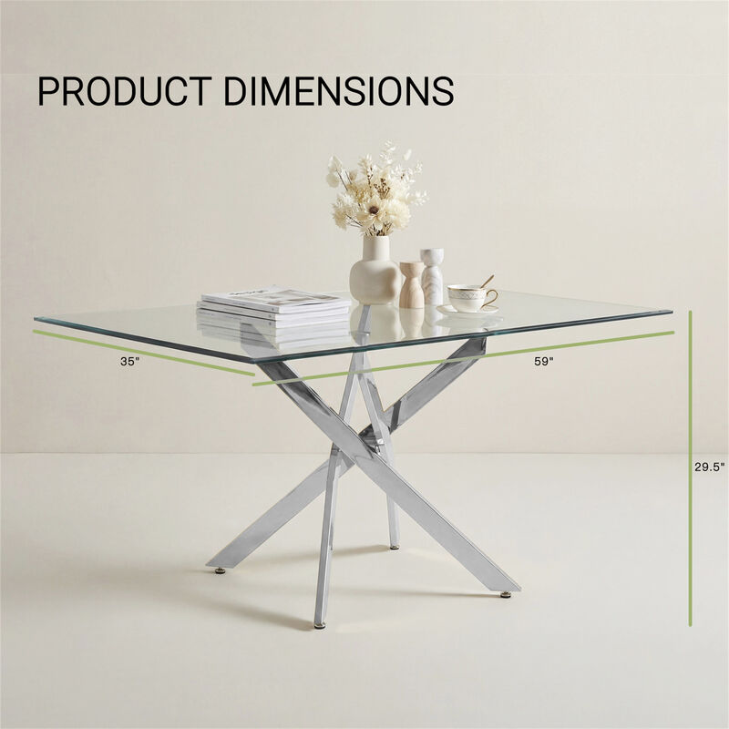 59.06 Inches Modern Rectangular Glass Table with Silver Frame image number 2