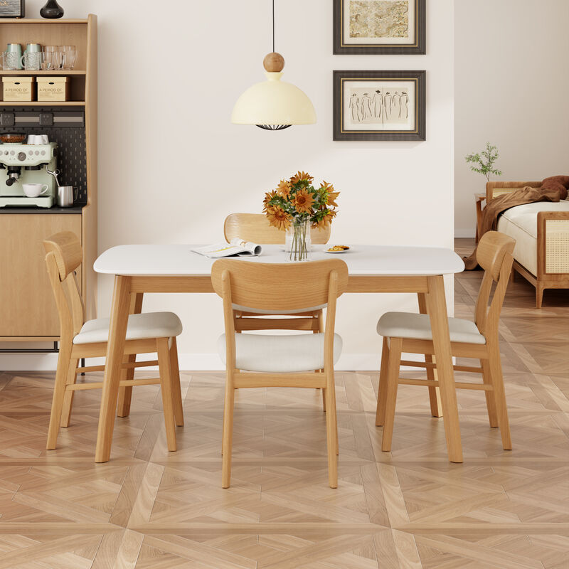 Merax 5-Piece Mid-Century Modern Dining Set - Solid Rubberwood Frame with Upholstered Chairs image number 3