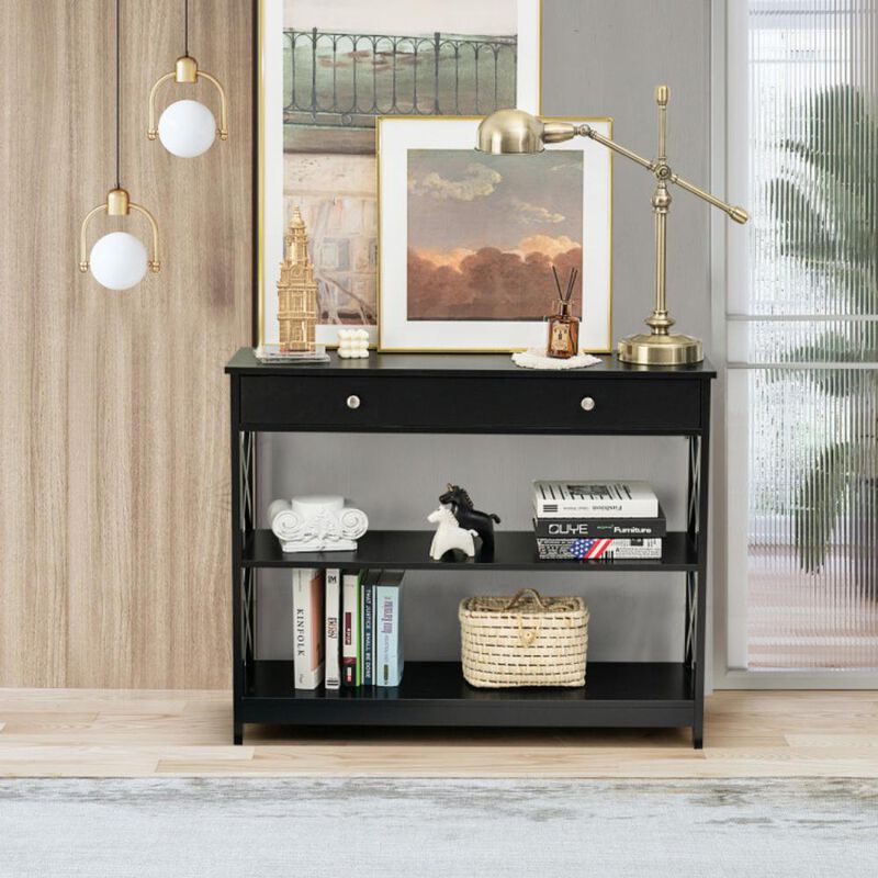 Hivvago Console Table 3-Tier with Drawer and Storage Shelves