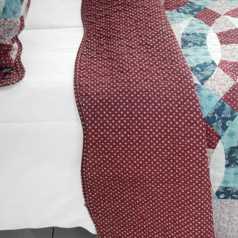 Queen Size 3-Piece Cotton Vermicelli Quilted Printed Quilt Set with Matching Pillow Shams image number 3