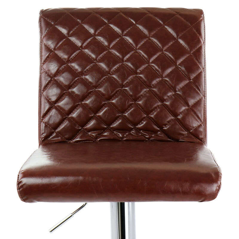 Elama 2 Piece Adjustable Tufted Faux Leather Bar Stool in Glossy Cherry with Chrome Base