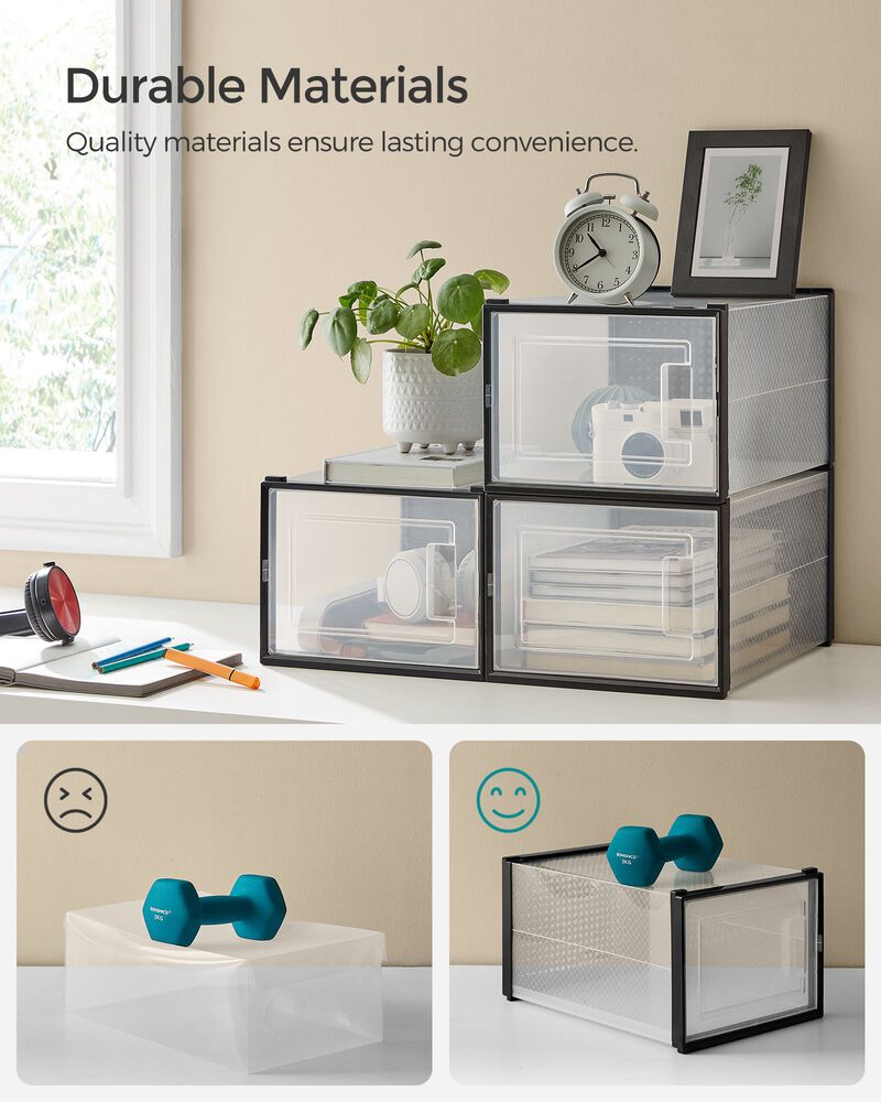 Stackable Shoe Boxes (18 Count) &ndash; Fits Large Shoes Up to US Size 13, Transparent Design for Easy Access