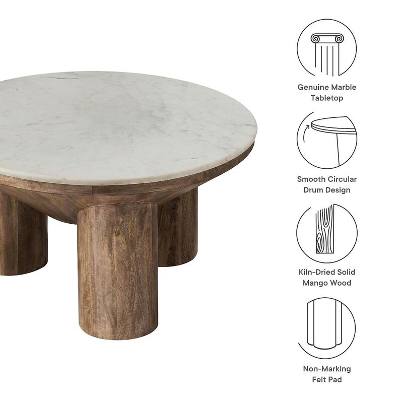 Ellison 33" Round Wood Coffee Table With Marble Top image number 1