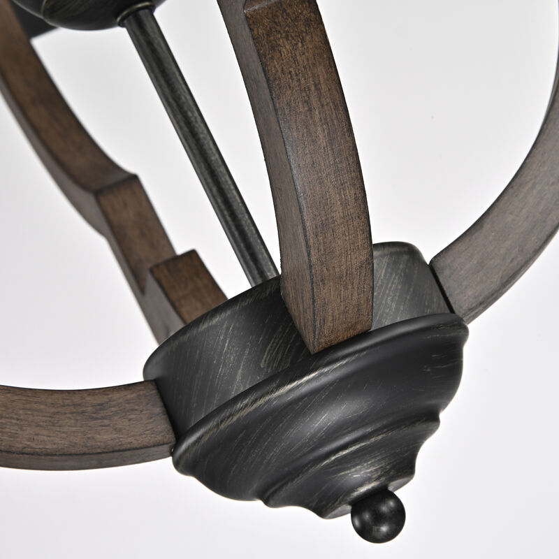 Belinda 4-light Antique Black Metal and Brown Natural Wood Chandelier image number 6