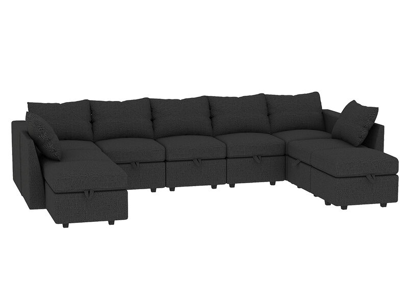 Livelylodge Large Sectional Sofa - 181'' L Oversized Modular Couch with Wooden Frame, Polyester Fabric, 3 Color Options (Black, Beige, Gray)