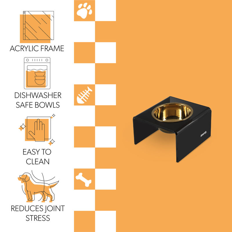 Keaton Modern Acrylic Rectangular Elevated Pet Feeder with Stainless Steel Bowls