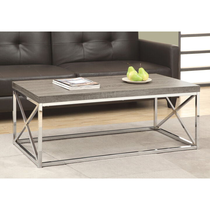 Monarch Specialties I 3258 Coffee Table, Accent, Cocktail, Rectangular, Living Room, 44"L, Metal, Laminate, Brown, Chrome, Contemporary, Modern