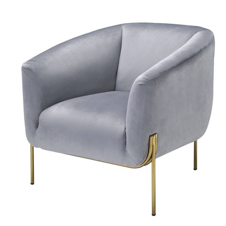 Velvet Upholstered Accent Chair with Spindle Legs, Gray-Benzara