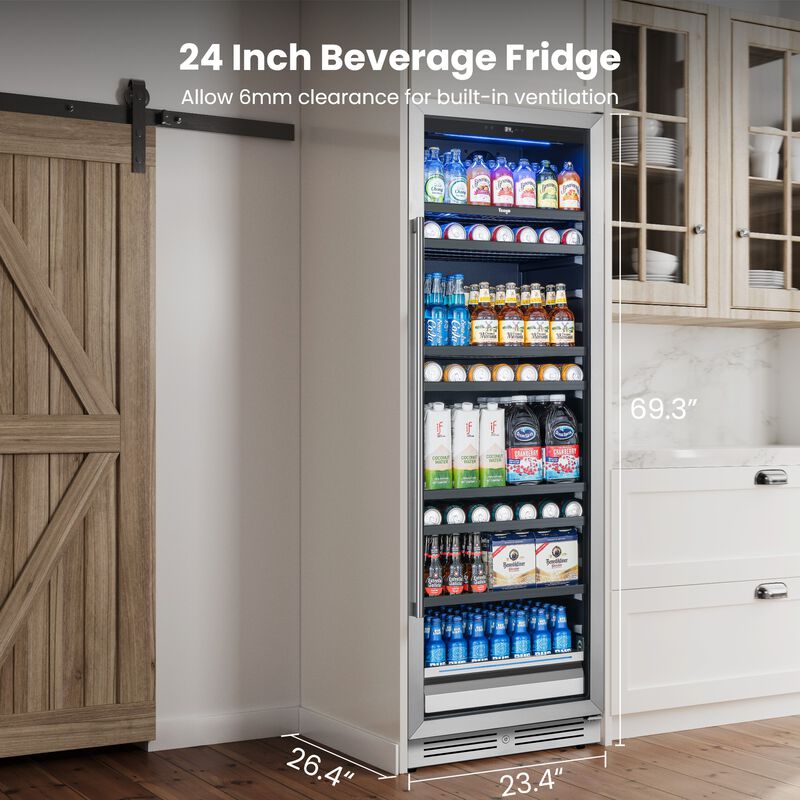 24 inch Beverage Refrigerator fridge,Freestanding or Built-In 373 Cans Beverage cooler with Glass Door for Home,Bar image number 8