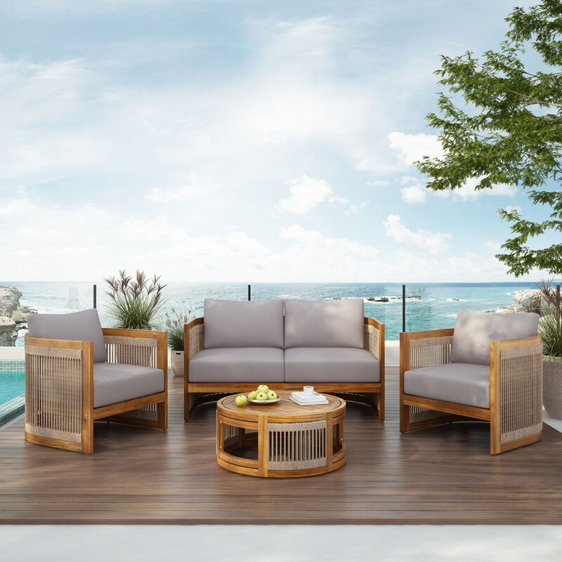 Merax 4-Piece Patio Seating Group Acacia Wood Outdoor Furniture Set