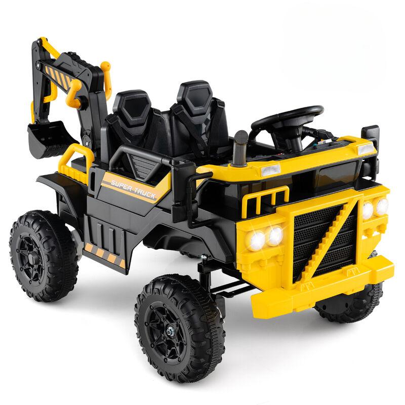 2 Seater 24V Electric Ride On Excavator with 4WD and Remote Control for Yard-Yellow image number 0