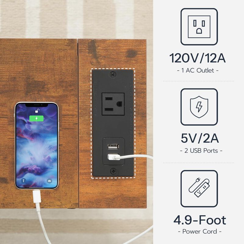 HOOBRO End Table with Charging Station, Narrow Side Table with 2 Fabric Drawers, Skinny Nightstand with Storage, Slim Bedside Ta