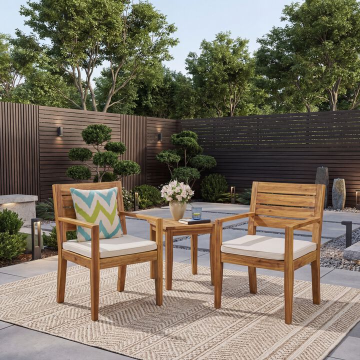 Merax Set of 2 Acacia Wood Outdoor Slatted Dining Chairs