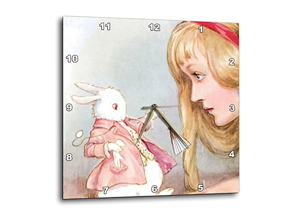 Alice Wonderland Vintage Gold Colored Wall Clock 13 Inch Home Decor