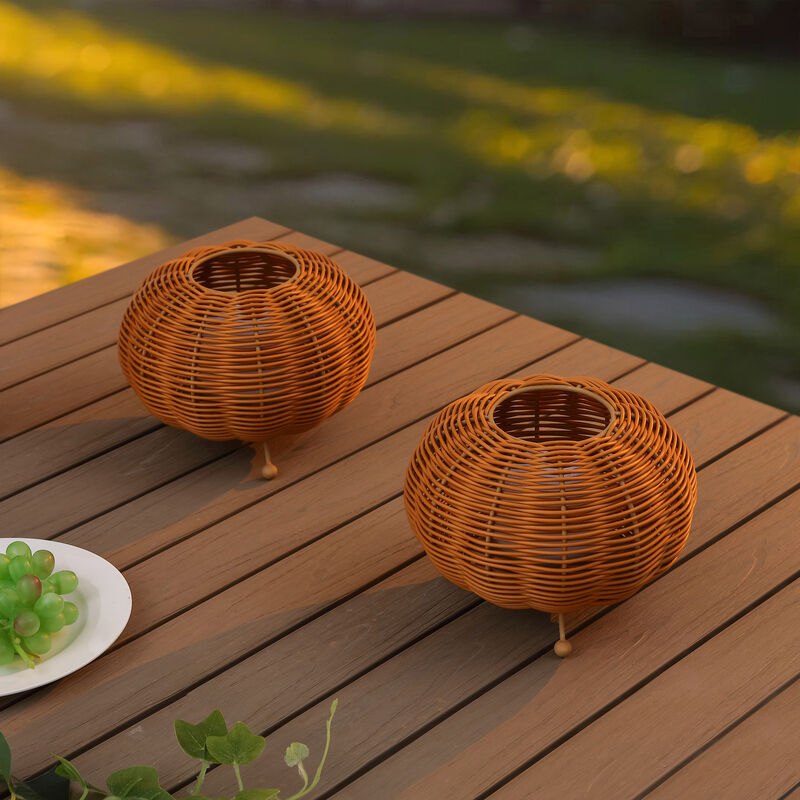 Kairi 5.75" Modern Bohemian Indoor/Outdoor Faux Rattan Lantern Rechargeable/Cordless Dimmable Integrated LED Table Lamp