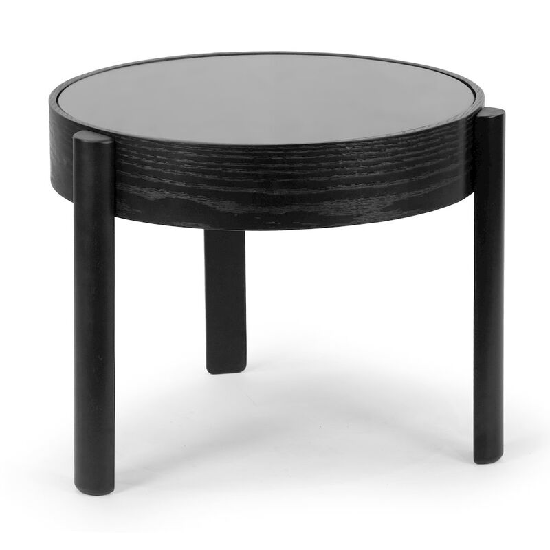 Glamour Home Anika Black Round Side Table with Tempered Glass Top
