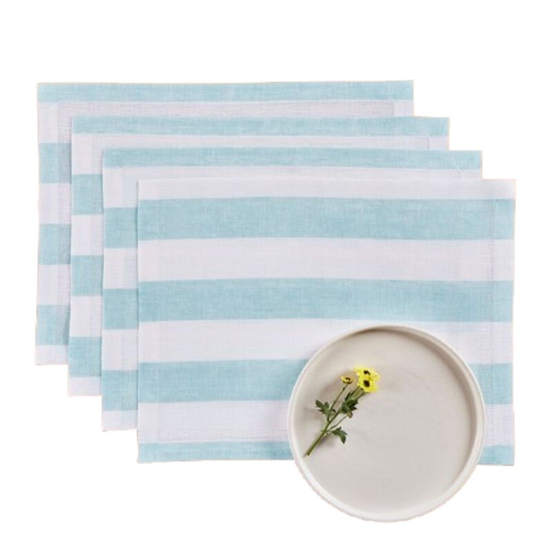 Solino Home Cabana Stripe 100% Linen Placemats &ndash; Set of 4, 14 x 19 in, Machine Washable, Holiday and Everyday Dining