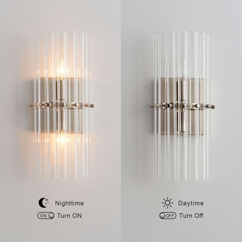 Clara 2-Light Satin Nickel Crystal Glass Bar Wall Sconce image number 8