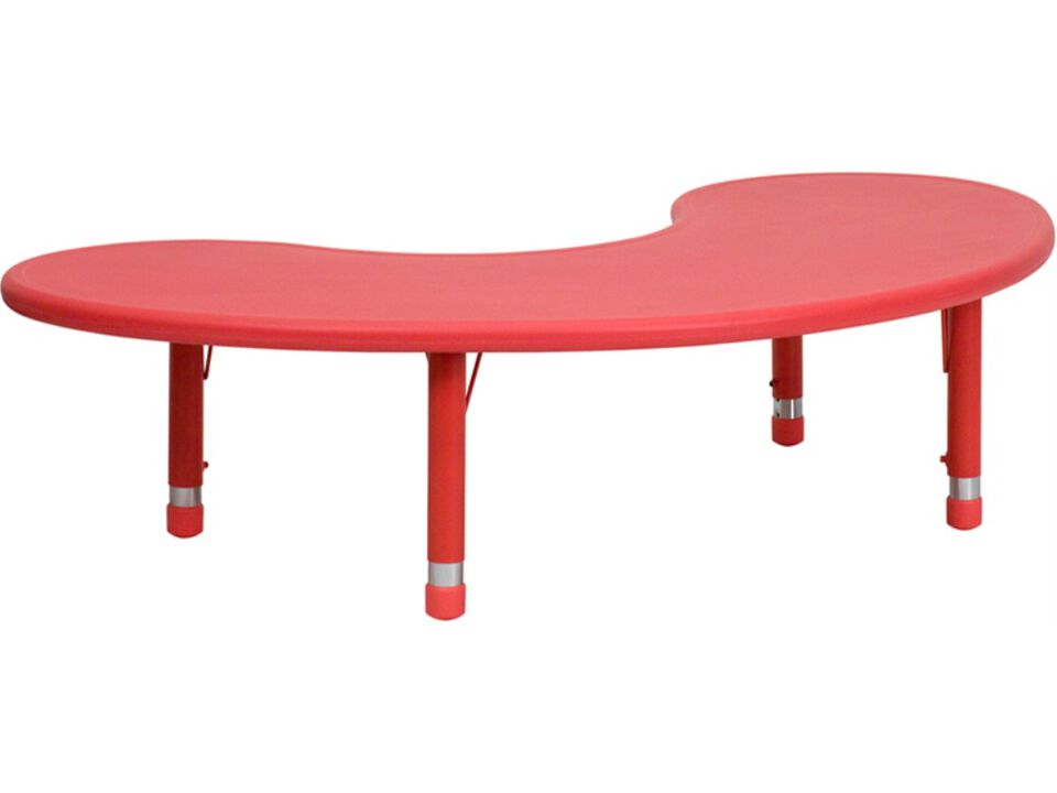 35''W x 65''L Half-Moon Red Plastic Height Adjustable Activity Table