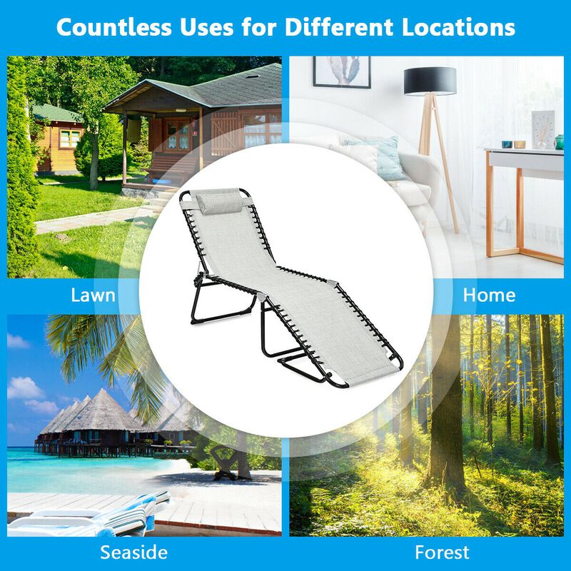 Folding Heightening Design Beach Lounge Chair with Pillow for Patio