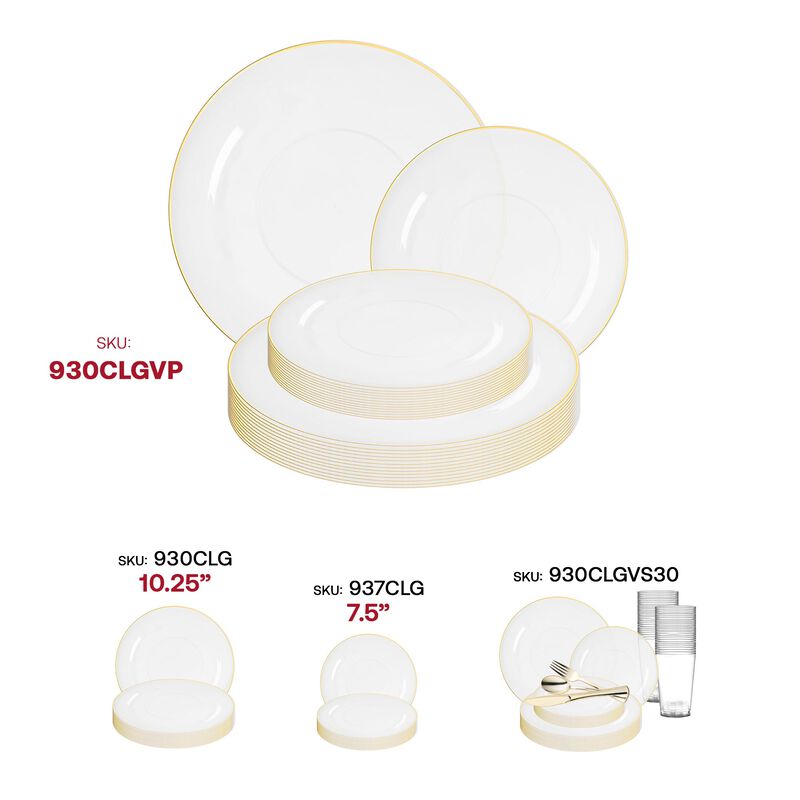 Clear with Gold Rim Organic Round Plastic Dinnerware Value Set (120 Sets) image number 6