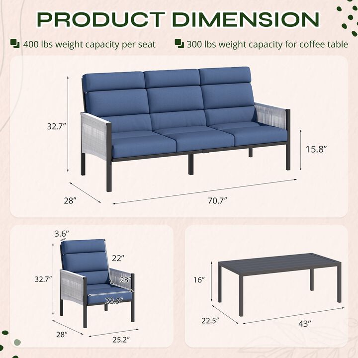 Mondawe 4-Piece Aluminum Patio Conversation Set, Patio Furniture Seating Set with Cushions and Coffee Table for Backyard, Garden
