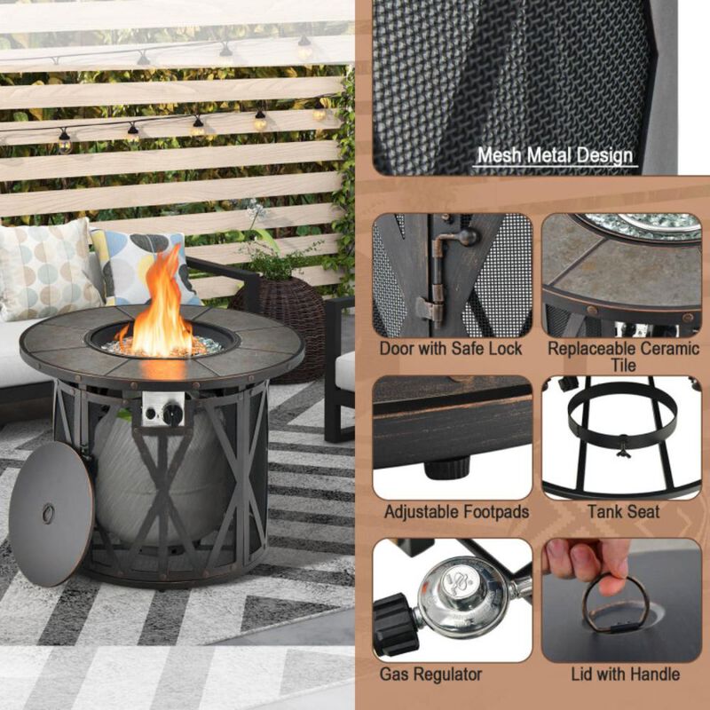 Hivvago 32 Inch 30000BTU Fire Pit Table with Fire Glasses and PVC Cover