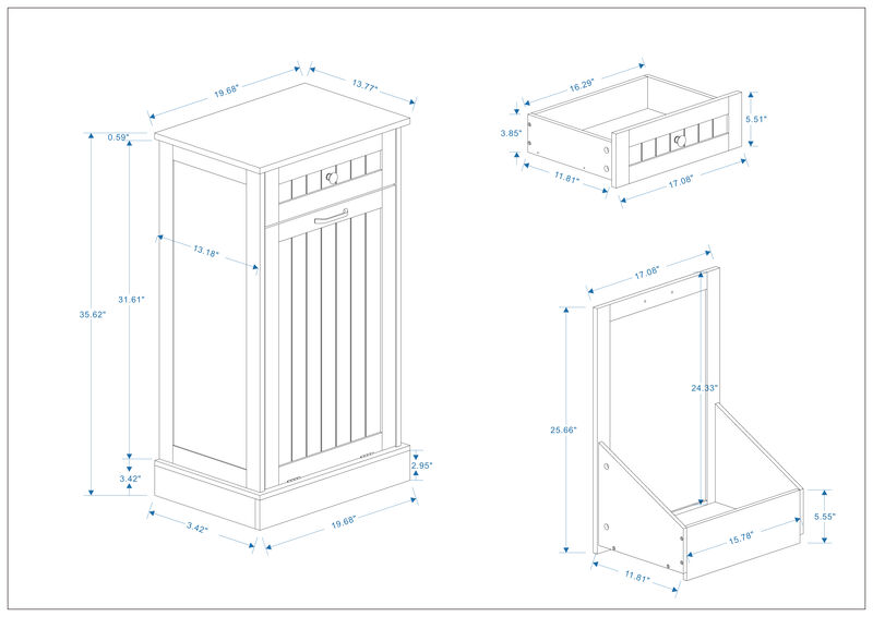 19.68 in. W x 13.77 in. D x 35.62 in. H Ready to Assemble Trash Can Kitchen Cabinet