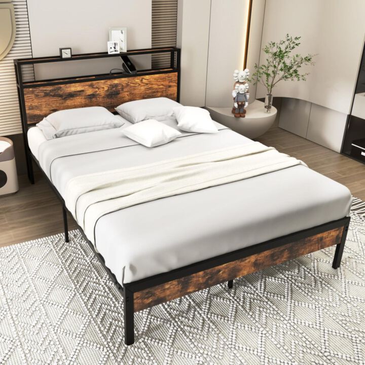 Hivvago Twin/Full/Queen Bed Frame with Storage Headboard and Charging Station