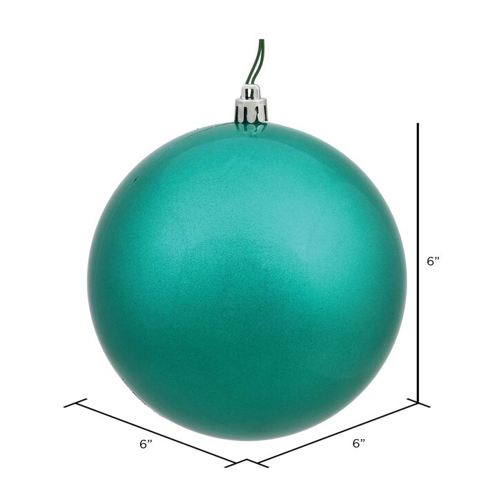 Vickerman N591542DCV Candy Ball Ornaments with Shatterproof UV Resistant, Pre-drilled Cap Secured & Green Floral Wire in 4 per Bag, 6", Teal