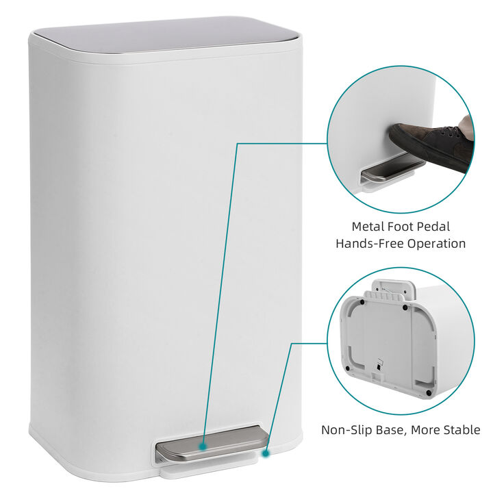 Modern Stainless Steel Trash Can, Soft Close Lid, Step Pedal, Removable Inner Bucket, Rectangular Durable Design