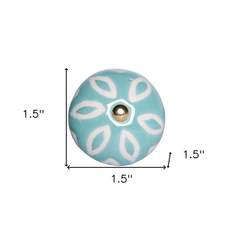 HomeRoots Set of Eight Turquoise And White Ceramic And Metal Drawer Pull Knobs image number 4