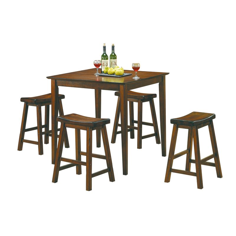 29-inch Bar Height Stools 2pc Set Saddle Seat Solid Wood Cherry Finish Casual Dining Furniture