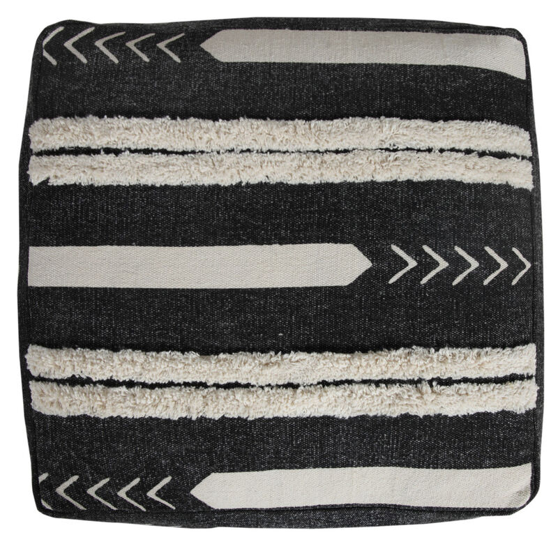 Decorative Cotton Pouf Ottoman – Geometric Upholstered Ottoman for Lounge