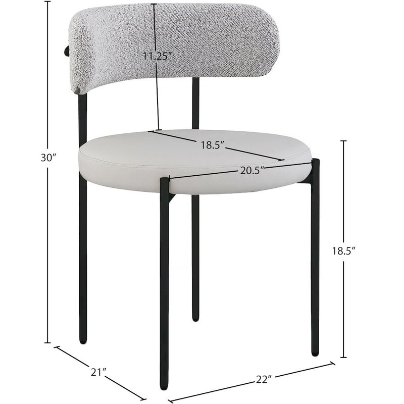 Meridian Furniture Beacon Taupe Vegan Leather and Boucle Fabric Dining Chair, Set of 2