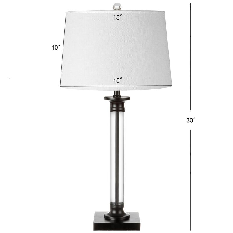 Mason 30" Glass and Metal LED Table Lamp, Black/Clear (Set of 2)