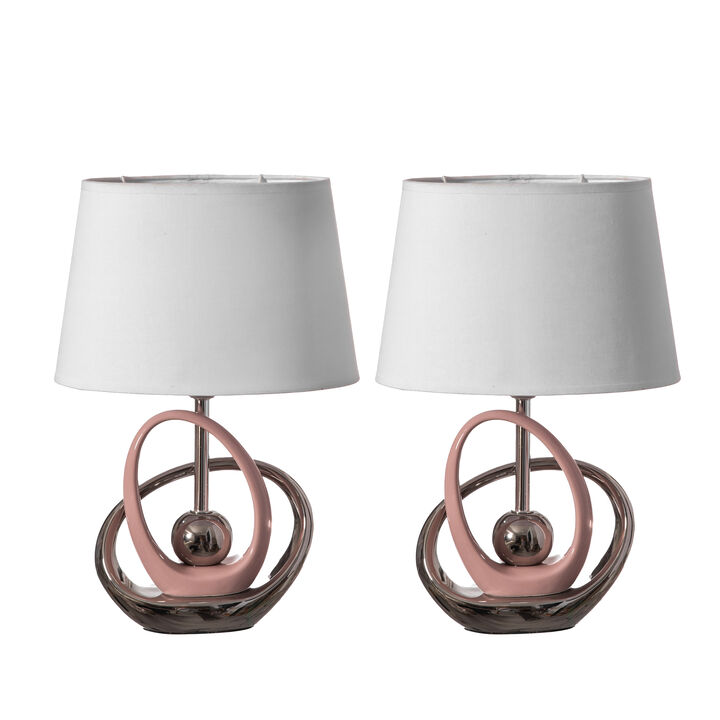 Table Lamps, Decorative Ceramic Table Lamp, with Beige, Brown, and White Stones and Beige Linen Lampshade, 14 inches tall, Unique Lamp for Living Room or Bedroom, Set of 2