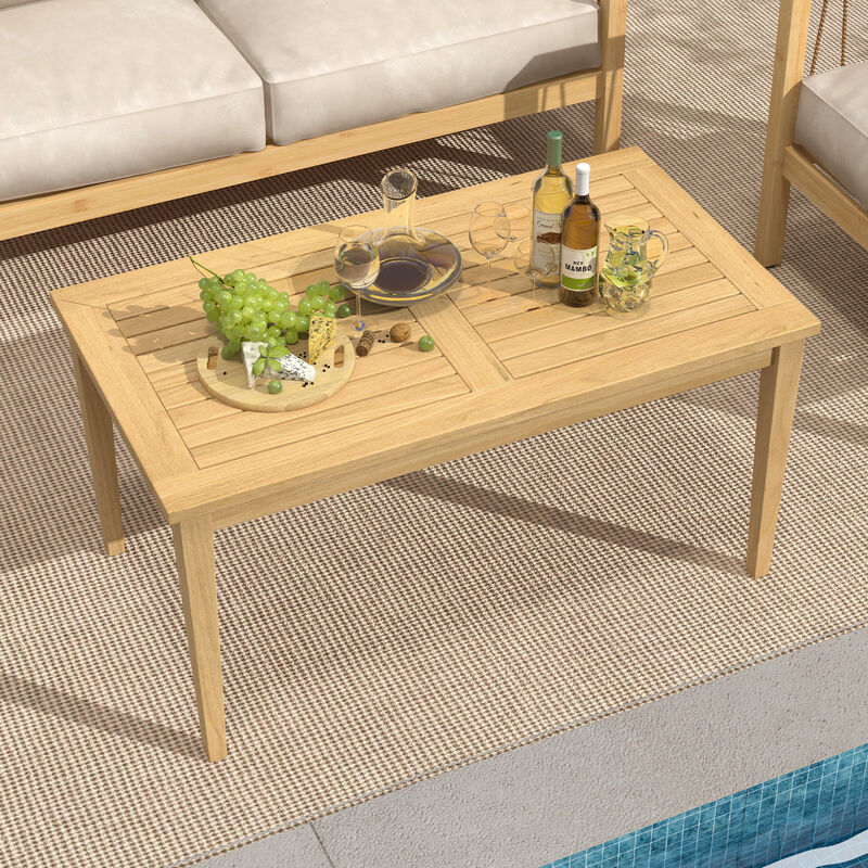 Outdoor Teak Wood Coffee Table with Slatted Tabletop for Balcony