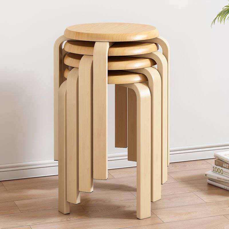 Verceb 4-Pack Stackable Bentwood Stools image number 2