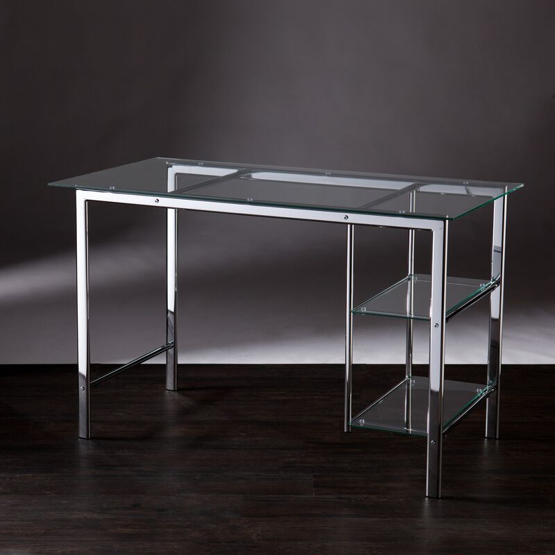 Glass Top Writing Desk with Powder-Coated Metal Frame &ndash; Durable & Stylish