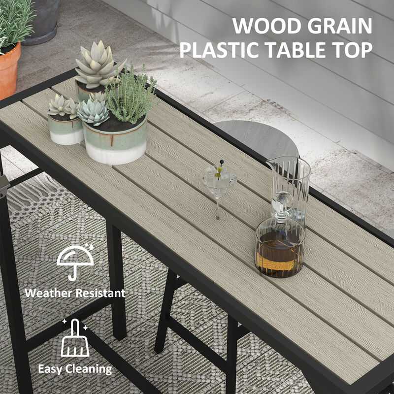 Outsunny 47" Outdoor Bar Table, Bar Height Patio Table with Built-In Bottle Opener and Steel Frame, Garden Table with Plastic Board with Wood Grain Effect, Light Brown