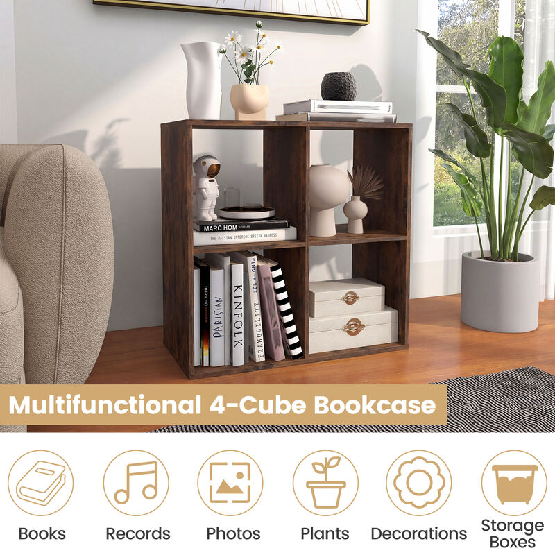4 Cube Bookcase with Back Guardrail for Bedroom Storage image number 5