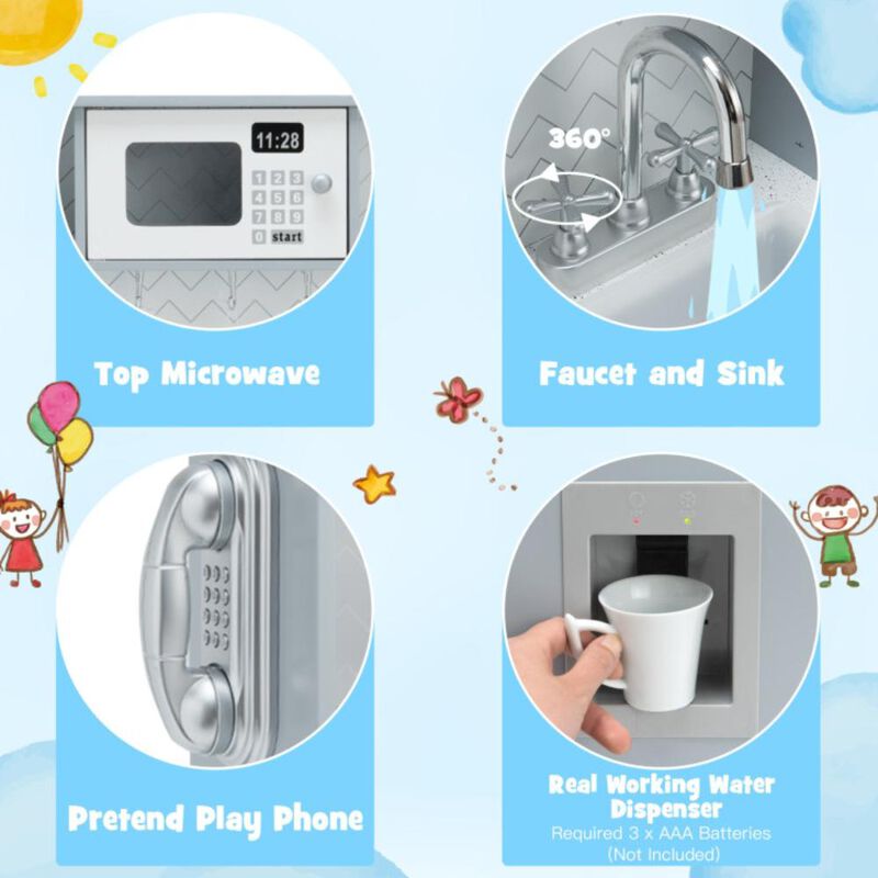 Hivvago Pretend Play Kitchen Wooden Toy Set for Kids with Realistic Light and Sound