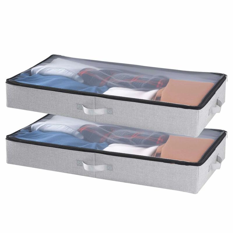 Set of 2 Under Bed Storage Containers with Clear Lids for Clothes, Shoes, and Blankets-Grey image number 9