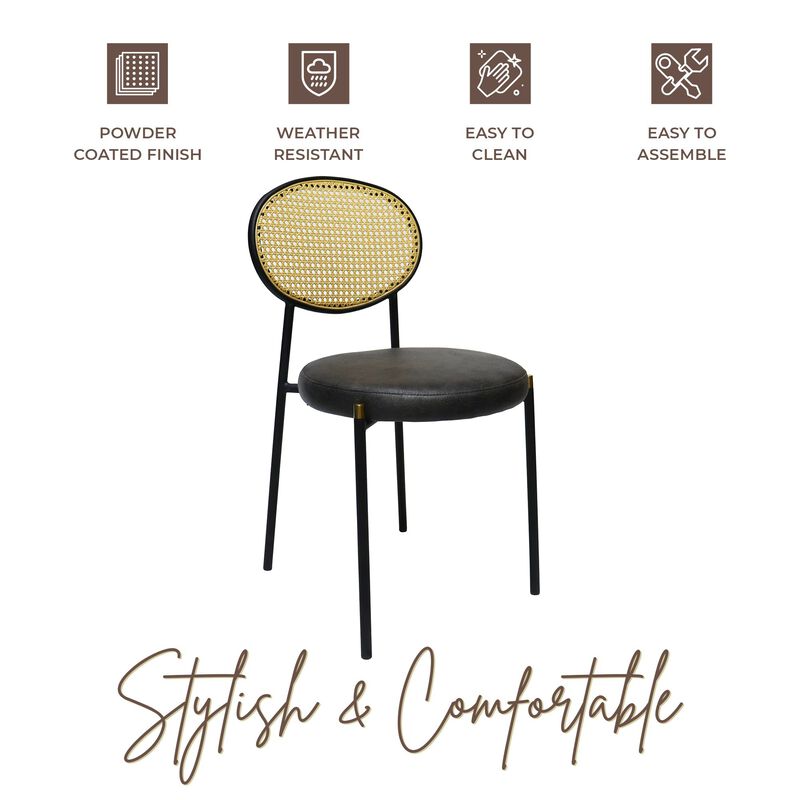 LeisureMod Euston Modern Dining Chair with Wicker Back and Leather Seat, Indoor Kitchen, Dining Room, Home, Contemporary Side Chair Seating, Set of 2