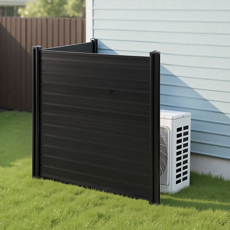 2-Panel Horizontal Vinyl Privacy Screen with Ground Stakes for A/C Units and Trash Cans-Black image number 1