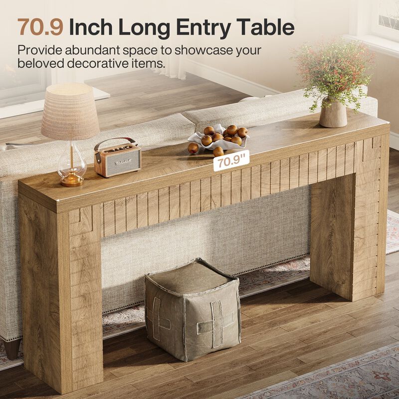 Long Console Sofa Table, Narrow Design for Behind Couch-Brown image number 5