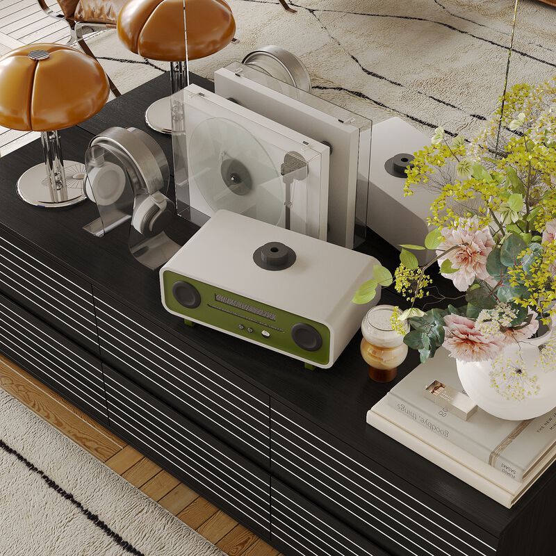 FUFU&GAGA 6-Drawer TV Stand with Sleek Design, Ample Storage, (63" W x 15.7" D x 19.7" H), Black